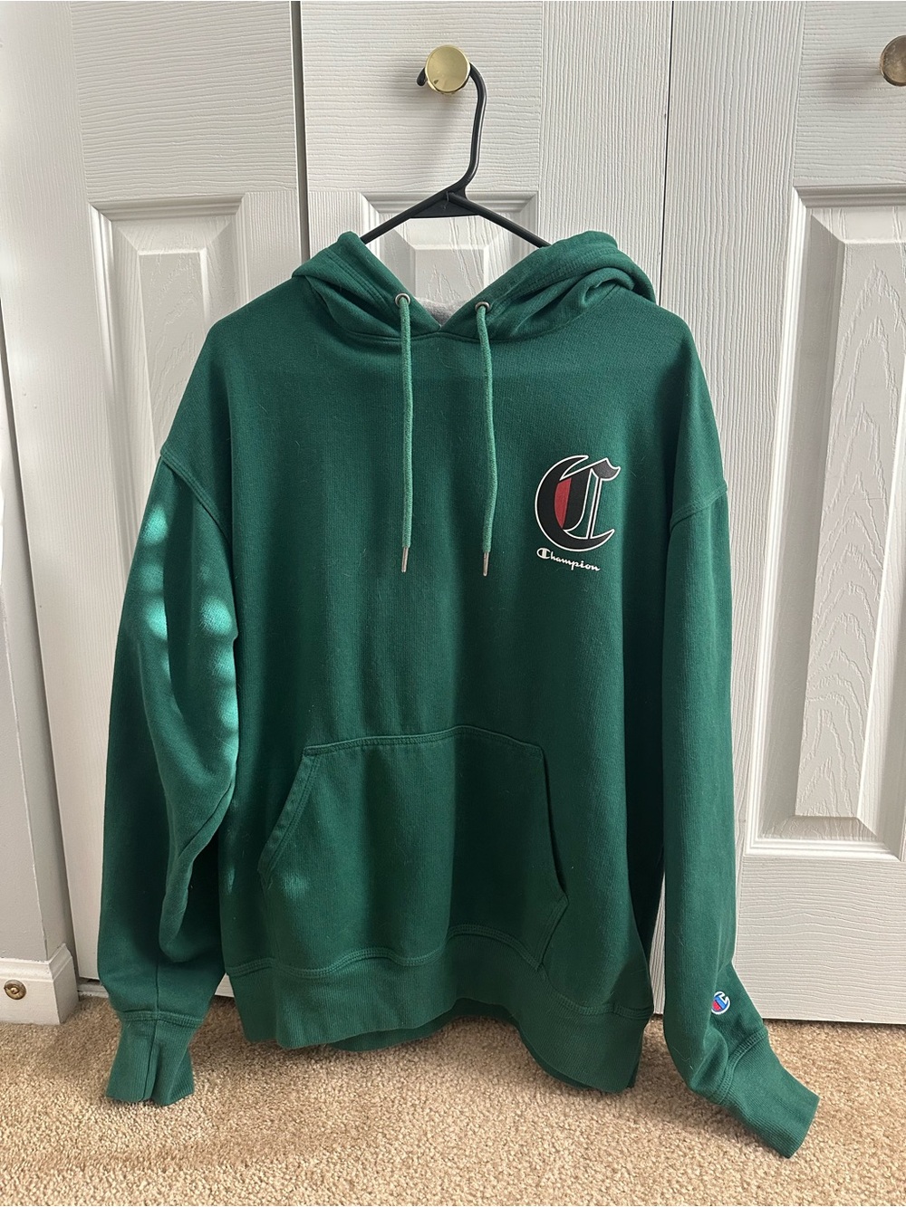 Champion Forest Green Crewneck Hoodie with Chest Logo